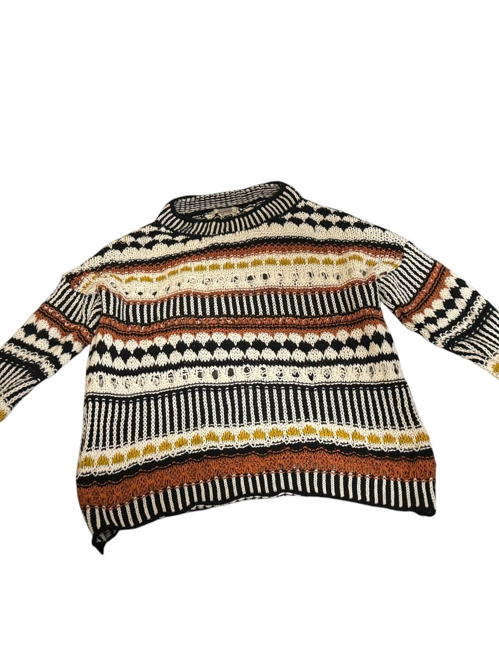gimmicks by BKE Striped Crewneck Sweater in Black, White, Brown & Mustard